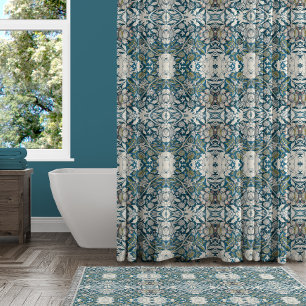 Floral William Morris Blue  Cottagcore Douchegordijn