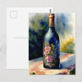 Floral Wine Bottle still Digital Art Briefkaart (Voorkant / Achterkant)