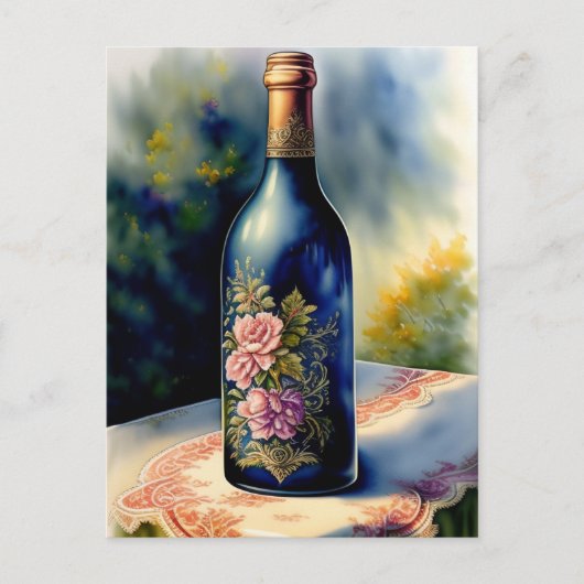 Floral Wine Bottle still Digital Art Briefkaart (Voorkant)