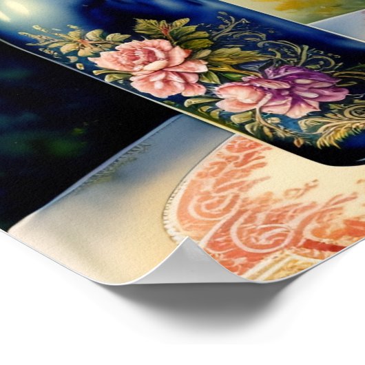 Floral Wine Bottle still Digital Art Poster (Hoek)