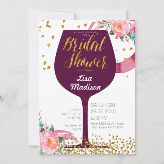 Floral Wine Bridal Shower Kaart (Voorkant)