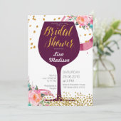 Floral Wine Bridal Shower Kaart (Staand voorkant)