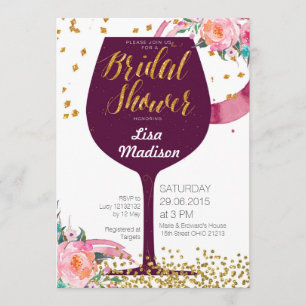 Floral Wine Bridal Shower Kaart