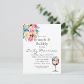 Floral Wine Glass Brunch & Bubble Invitation Kaart (Staand voorkant)