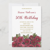 Floral Wine Gold 50th Birthday Invite Kaart (Voorkant)