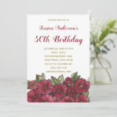 Floral Wine Gold 50th Birthday Invite Kaart (Staand voorkant)