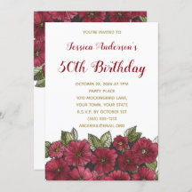 Floral Wine Gold 50th Birthday Invite