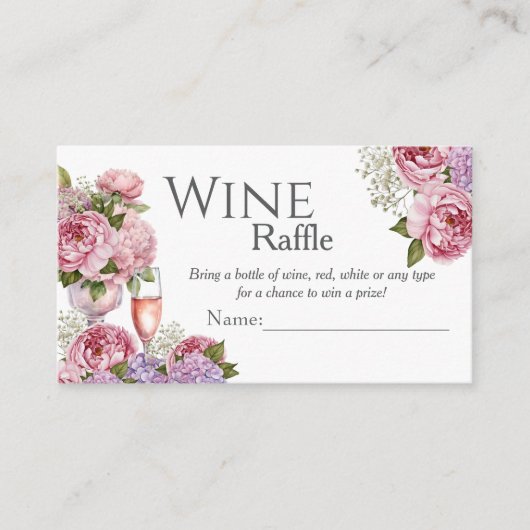 Floral Wine Raffle Bridal Shower Enclosure Card Informatiekaartje (Voorkant)