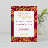  Floral Wine Red Gold Wedding Folie Uitnodiging (Staand Voorkant)