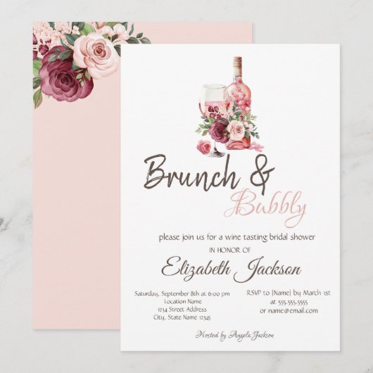 Floral Wine Tasting Brunch & Bubble Kaart (Voorkant / Achterkant)