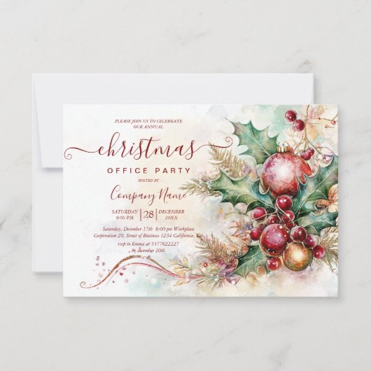 Floral Winter Arrangement Christmas Kantoor Party Kaart (Voorkant)