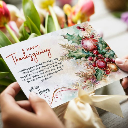 Floral Winter Arrangement Thanksgiving Custom Feestdagenkaart