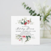 Floral Winter Berries Holiday - uitnodiging (Staand voorkant)