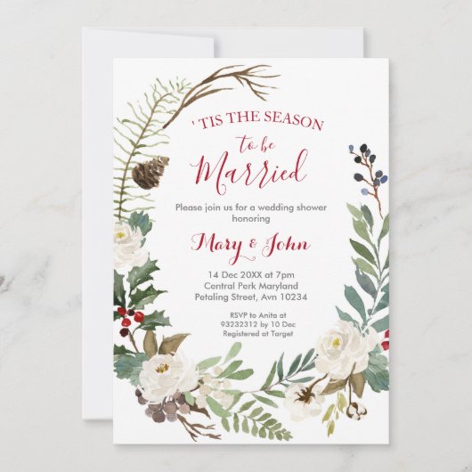 Floral Winter bruiloft uitnodiging (Voorkant)