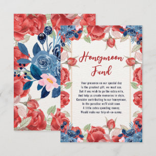 Floral Winter Red Blue Wedding Honeymoon Fonds Informatiekaartje