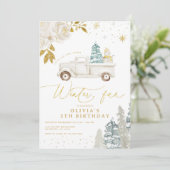 Floral Winter Snowman Birthday Party Kaart (Staand voorkant)