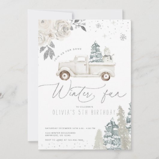 Floral Winter Snowman Birthday Party Kaart (Voorkant)