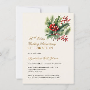Floral Winter Theme Gold 50th Wedding Jubileum Kaart