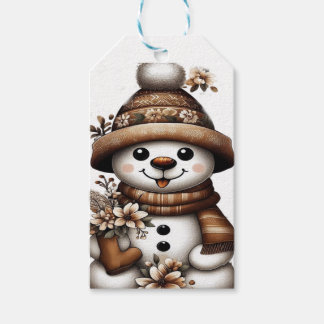 Floral Winter Wonderland Snowman Cadeaulabel