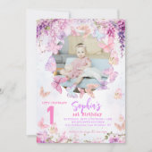 Floral Wisteria Vlinder Kinder foto Verjaardag Kaart (Voorkant)