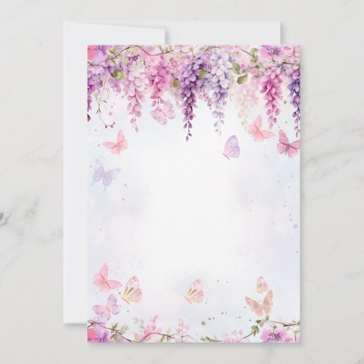 Floral Wisteria Vlinder Kinder foto Verjaardag Kaart (Achterkant)