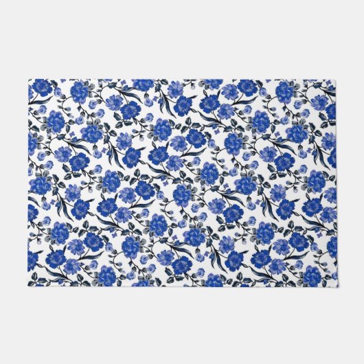  Floral | Wit blauw en grijs decoratief Deurmat (Voorkant)