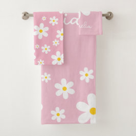 Floral wit Daisy roze handdoek set