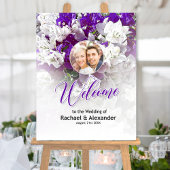 Floral wit Paarse bruiloft receptie Welkomstbord Poster