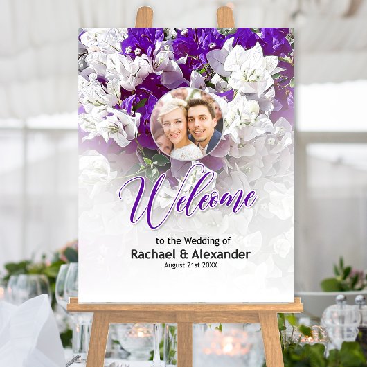 Floral wit Paarse bruiloft receptie Welkomstbord Poster