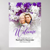 Floral wit Paarse bruiloft receptie Welkomstbord Poster (Voorkant)