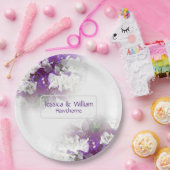 Floral wit Paarse papier bruiloft Borden Papieren Bordje (Feest)