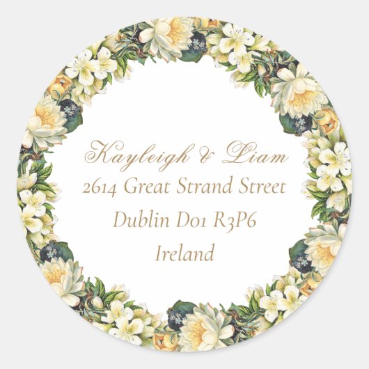 Floral wit retour adres bruiloft Sticker (Voorkant)