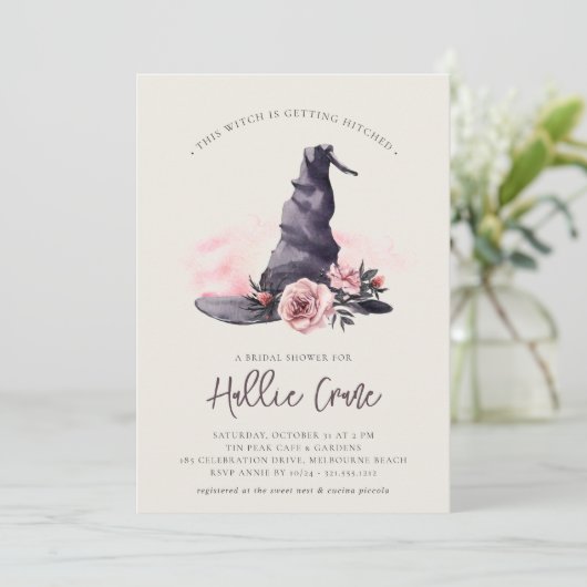 Floral Witch Pet Halloween Vrijgezellenfeest Kaart (Staand voorkant)