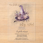 Floral Witch Pet Moon Halloween Vrijgezellenfeest Acryl Uitnodigingen (Voorkant)