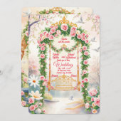 Floral with Gold Swing Wedding Invitation Kaart (Voorkant / Achterkant)