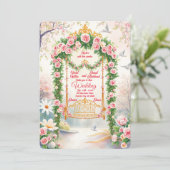Floral with Gold Swing Wedding Invitation Kaart (Staand voorkant)