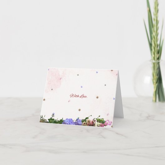 Floral “With Love” Folded Note Card – Elegant Bota Bedankkaart (Voorkant)