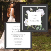 Floral, witte rozen, legante bruiloft uitnodiging