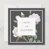 Floral, witte rozen, legante bruiloft uitnodiging (Voorkant)