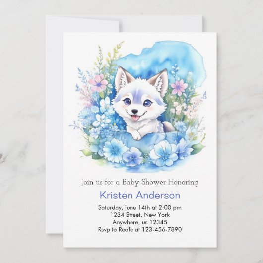 Floral Wolf Enchanted Woodland Boy Baby shower Kaart (Voorkant)