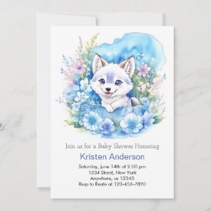 Floral Wolf Enchanted Woodland Boy Baby shower Kaart