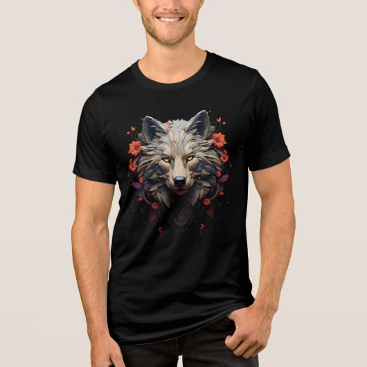 Floral Wolf Face – Bold Tribal Fantasy Art Tri-Blend Shirt (Voorkant)