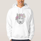 Floral Wolf Line Art – Boho Wild Animal with Flowe Hoodie (Voorkant)