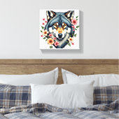 Floral Wolf Stretched Canvas (Insitu (Slaapkamer))