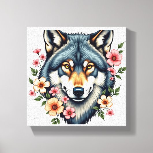 Floral Wolf Stretched Canvas (Voorkant)