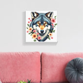 Floral Wolf Stretched Canvas Afdruk (Insitu (Woonkamer))