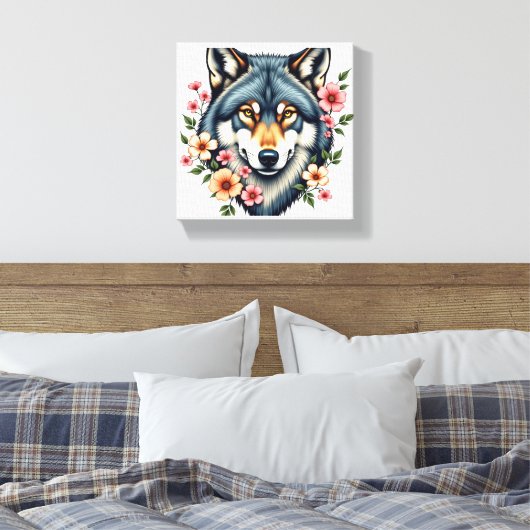 Floral Wolf Stretched Canvas Afdruk (Insitu (Slaapkamer))