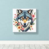 Floral Wolf Stretched Canvas Afdruk (Insitu (Houten vloer))