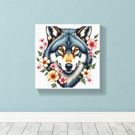 Floral Wolf Stretched Canvas Afdruk (Insitu (Houten vloer))