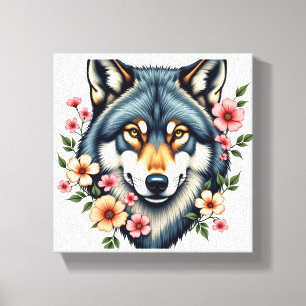 Floral Wolf Stretched Canvas Afdruk